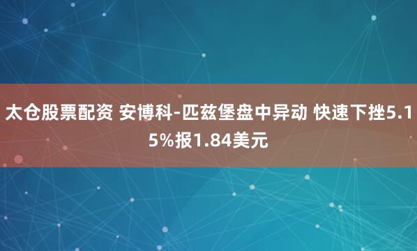 太仓股票配资 安博科-匹兹堡盘中异动 快速下挫5.15%报1.84美元